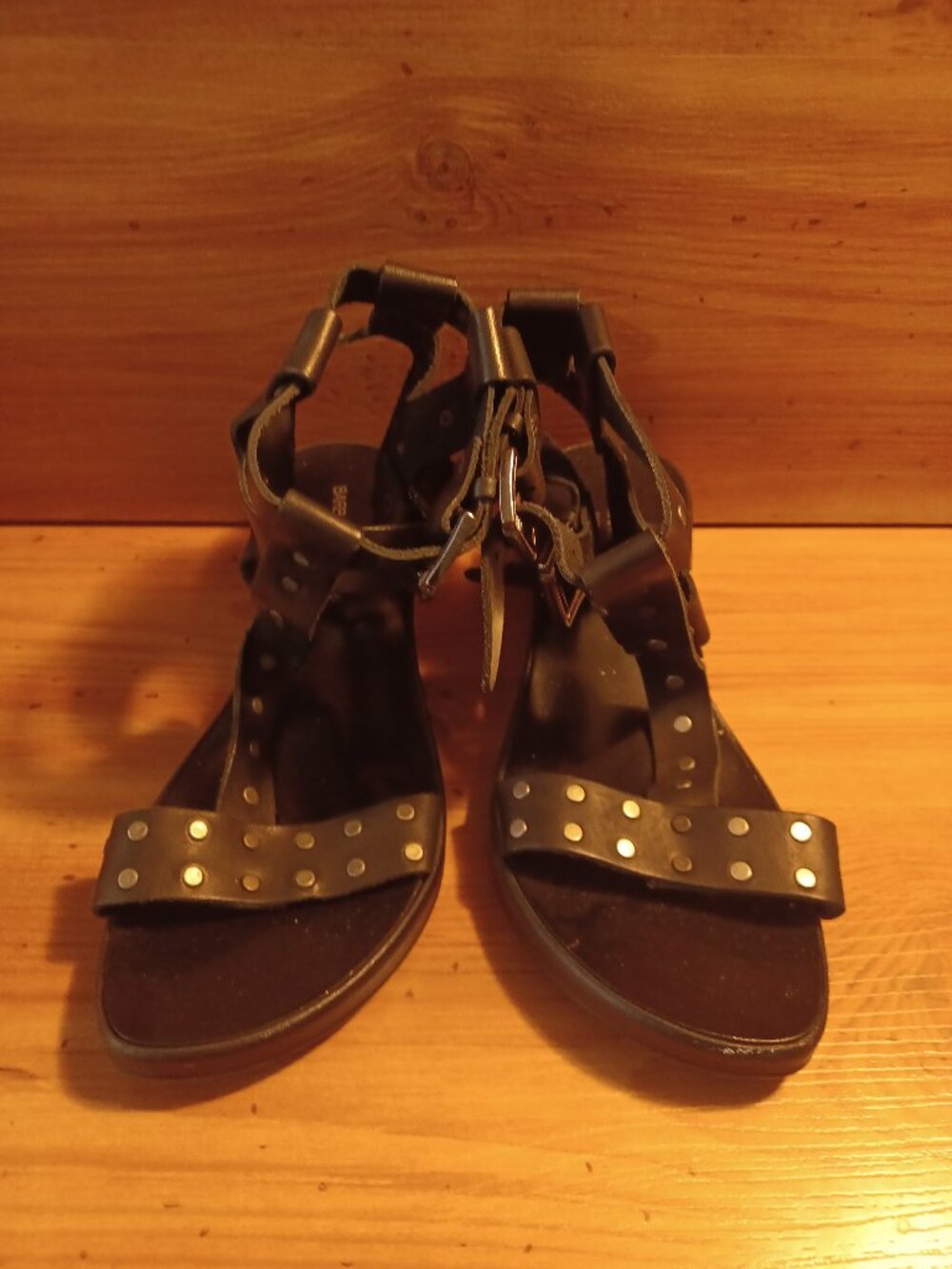 Barabara Barbieri Sandals Open Toe Black Leather Low Heal Sandals
